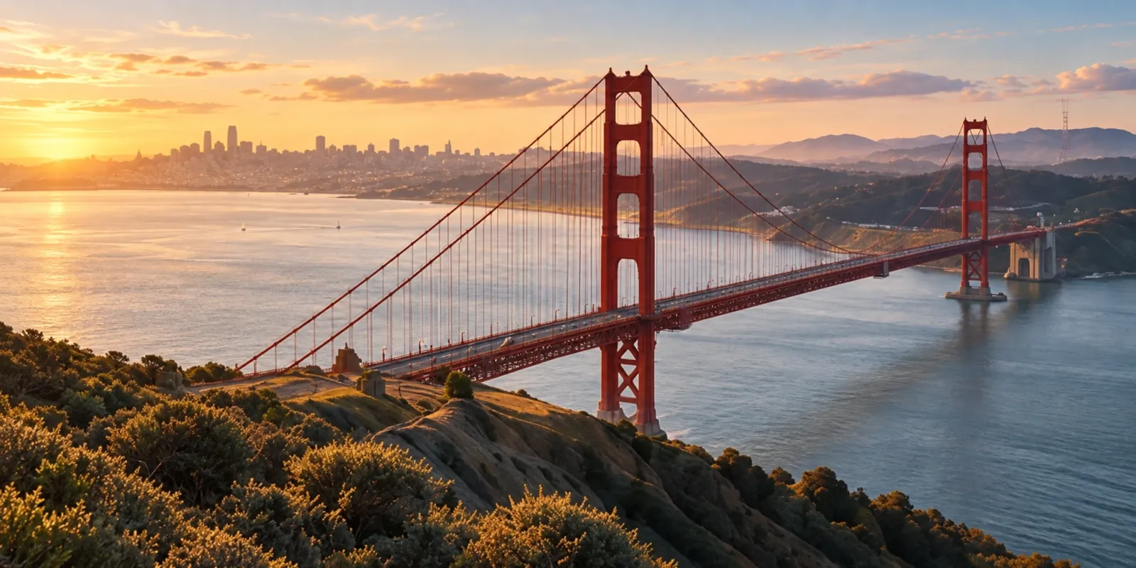 Golden Gate Bridge in einer warmen, weiten Landschaft