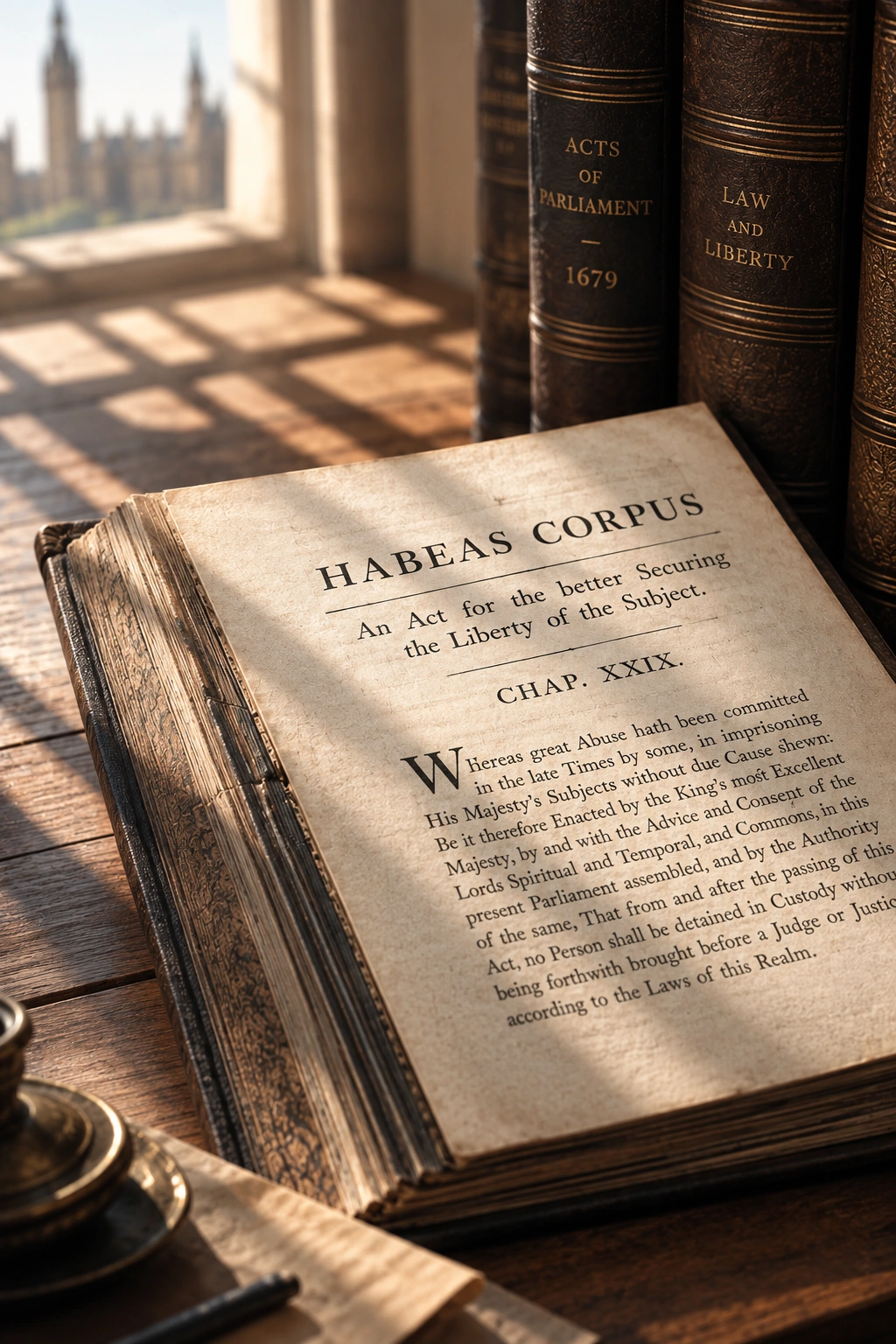 Aufgeschlagenes Buch mit dem Titel Habeas Corpus